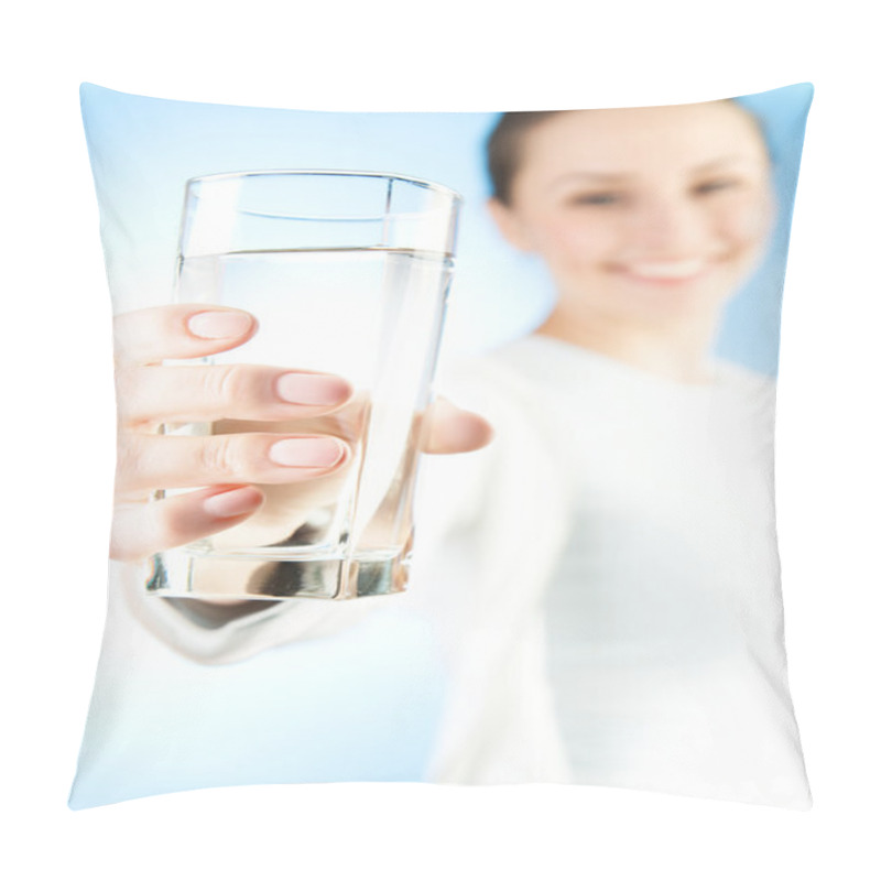 Personality  Healthy Young Woman With Glass Of Fresh Water Pillow Covers