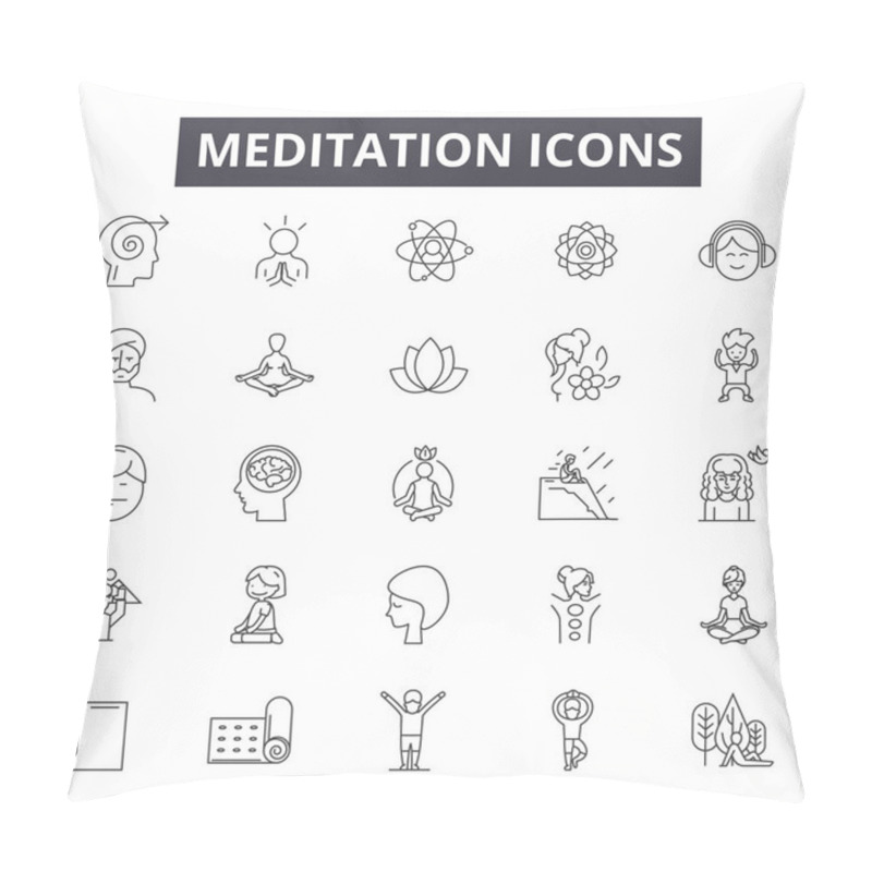 Personality  Meditation Line Icons, Signs Set, Vector. Meditation Outline Concept, Illustration: Yoga,meditation,health,relaxation,zen,wellness,relax Pillow Covers