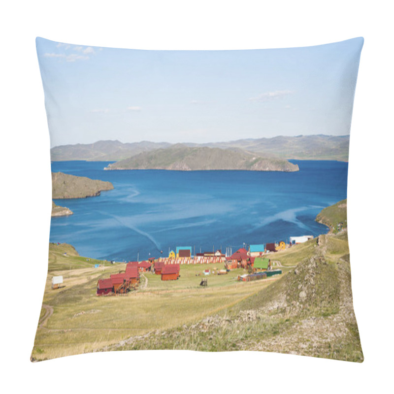 Personality  View Of The Strait Between The Mainland And Olkhon Island, Tourist Centers Near The Village Of Sahurta. In The Distance Olkhon Island Pillow Covers