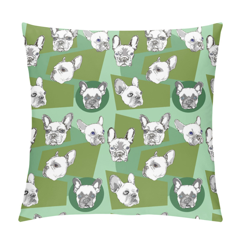 Personality  Seamless Pattern With French Bulldog On A Greenish Background Pillow Covers