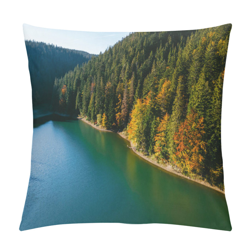 Personality  Aerial View Of Carpathian Lake Autumn Season Copy Space Pillow Covers