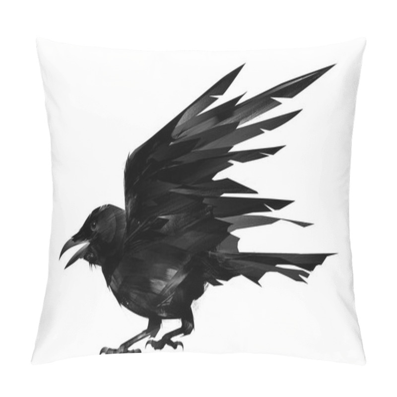 Personality  Drawn Black Bird Rook On White Background Pillow Covers