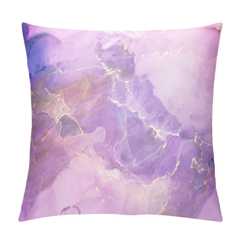 Personality  Swirling Shades Of Purple Blend With Gold Accents, Creating A Mesmerizing Abstract Artwork That Evokes Calmness And Creativity Through Its Delicate Textures And Movement. Pillow Covers