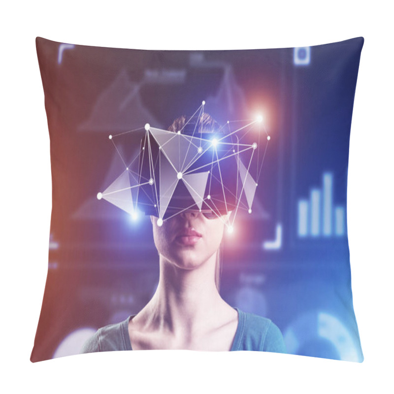 Personality  Close-up Portrait Of A Young Woman. Uses VR Technology Pillow Covers