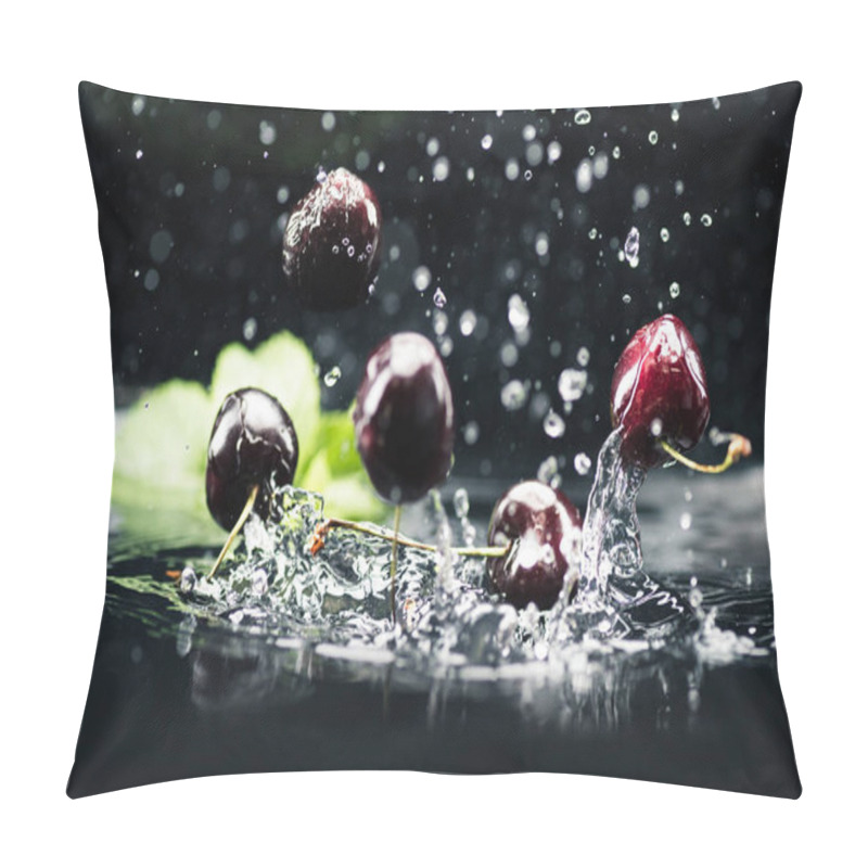 Personality  Ripe Cherries Falling In Water Pillow Covers