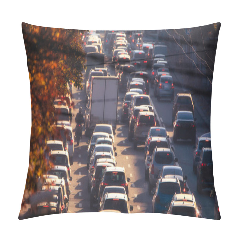 Personality  The Daily Grind Of The Morning Commute Is Brought To Life In This Photo, Depicting The Frenzied Pace Of Cars As They Navigate The Busy City Streets Pillow Covers