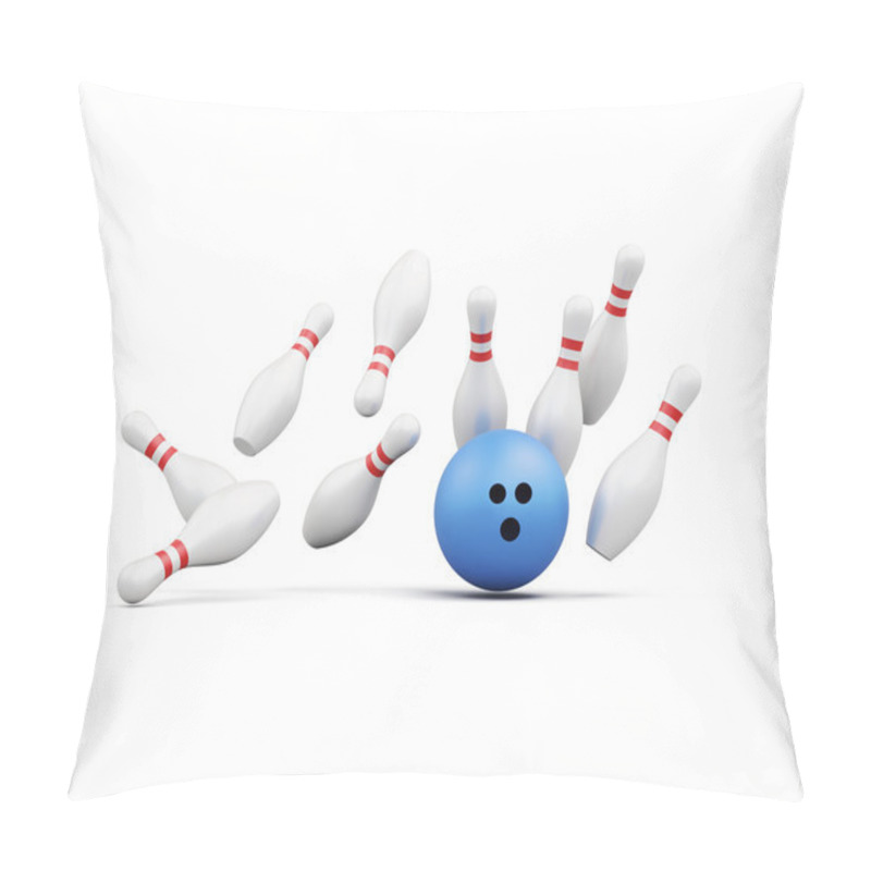 Personality  Bowling Ball Smashes Into The Pins On White Background. 3d Rende Pillow Covers