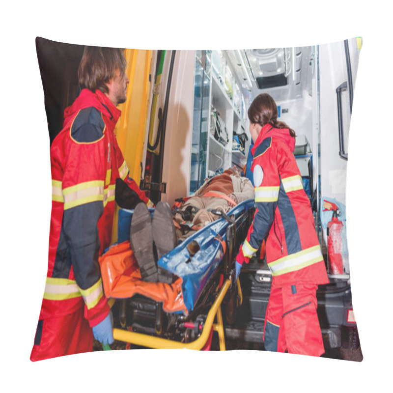 Personality  Paramedics Transportating Patient On Gurney In Ambulance Car Pillow Covers