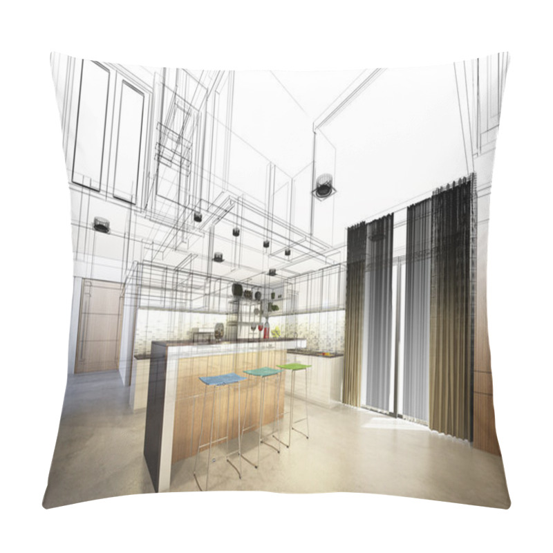 Personality  Abstract Sketch Design Of Interior Kitchen Pillow Covers