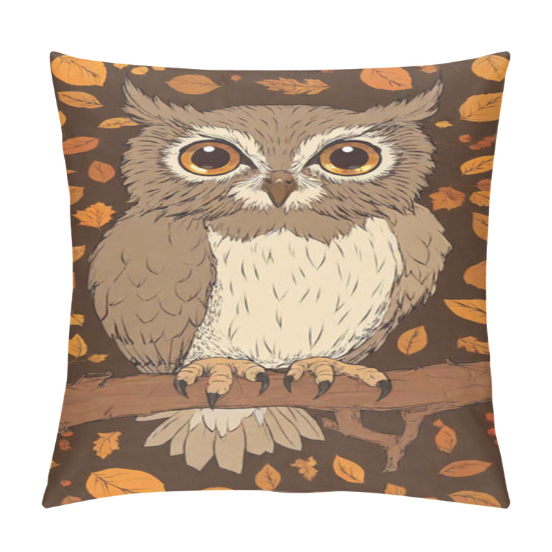 Personality  Design An Illustration Of A Wise Owl Perched On A Branch, With Autumn Leaves Swirling Around It. Pillow Covers