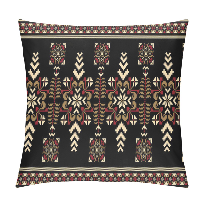 Personality  Floral Cross Stitch Embroidery On Black Background.geometric Ethnic Oriental Seamless Pattern Traditional.Aztec Style Abstract Vector Illustration.design For Texture,fabric,clothing,wrapping,carpet. Pillow Covers