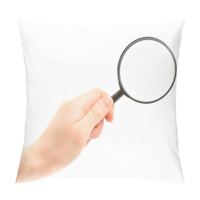 Personality  Woman Hand Holding Magnifying Glass Isol Pillow Covers