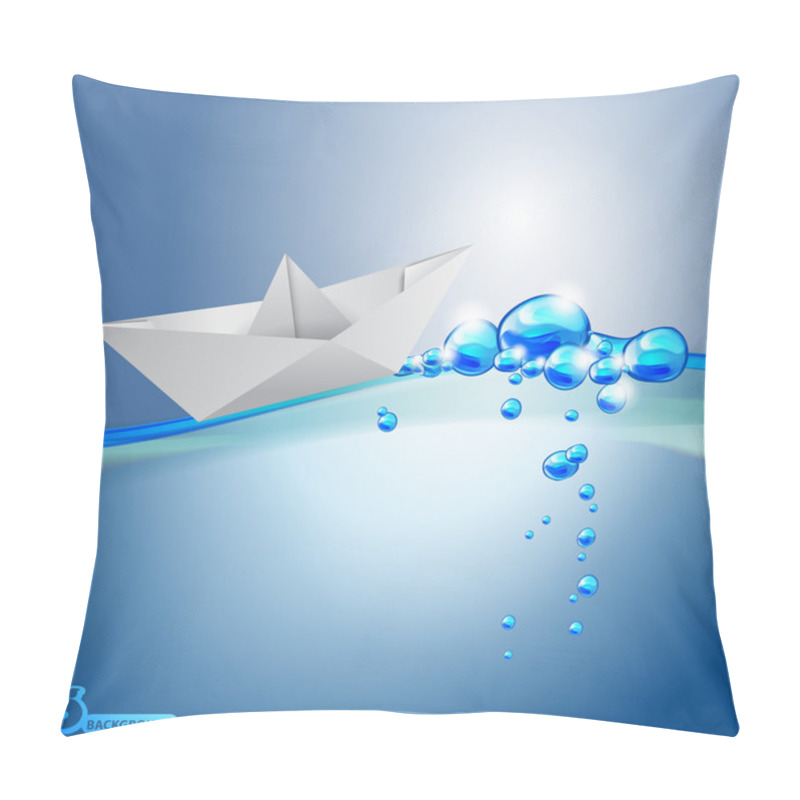 Personality  Paper Ship Floating In Wavy Water - Abstract Background Pillow Covers