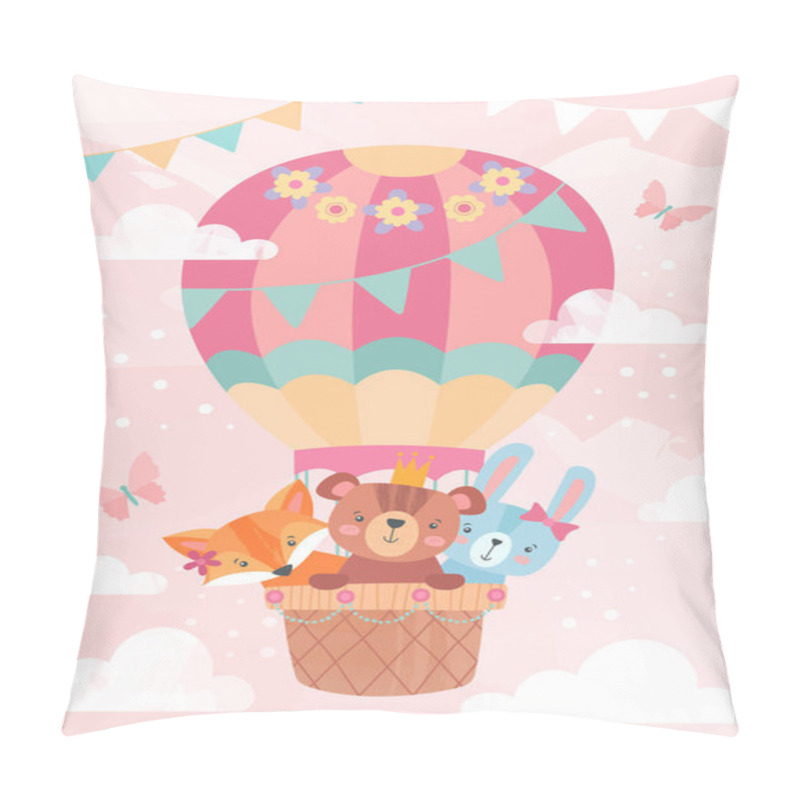 Personality  Cute Little Cartoon Animals In A Hot Air Balloon Pillow Covers