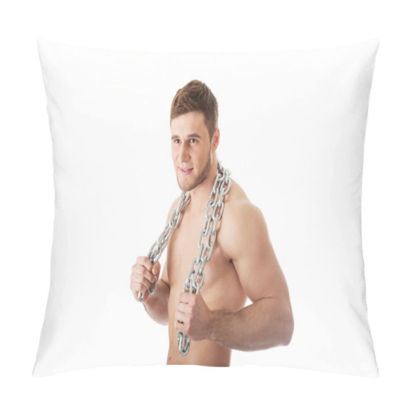 Personality  Well Build Male Model With Chains Over His Body. Pillow Covers