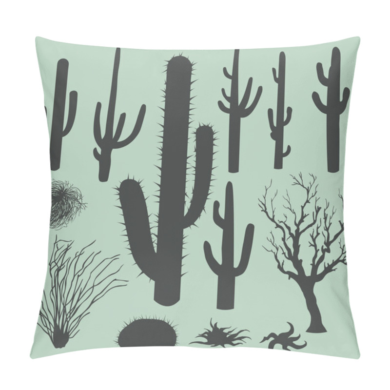 Personality  Vector Set Of Silhouettes Of Cacti And Other Desert Plants Pillow Covers