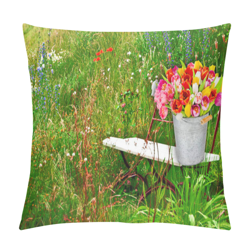 Personality  Spring Meadow With Bench And Bouquet Of Flowers Pillow Covers