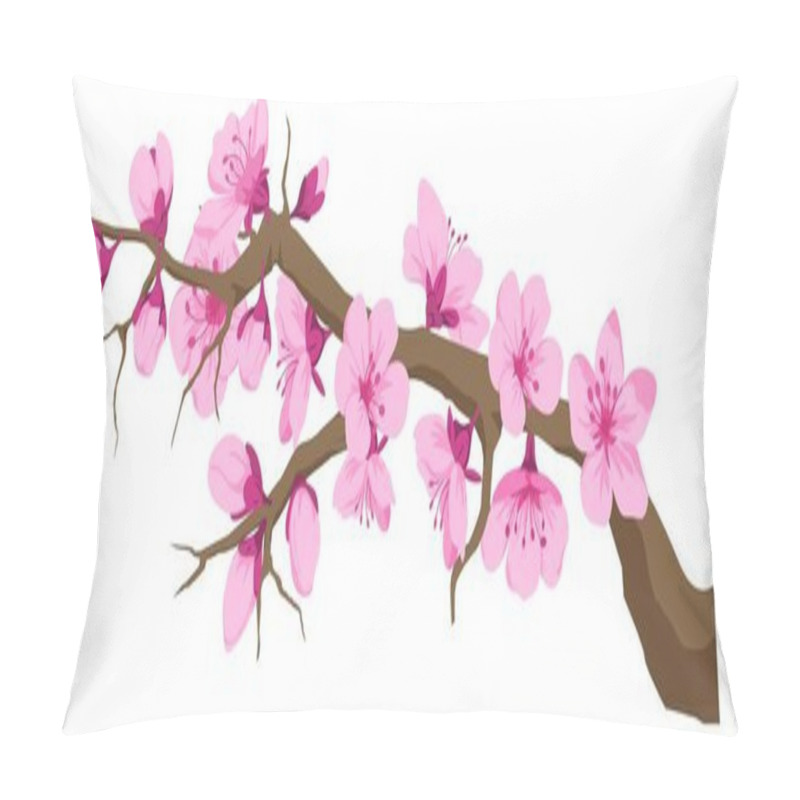 Personality  Sakura Flowers In Bloom On Branch, Twig With Cherry Blossom, Flourishing In Spring Or Summer. Delicate And Elegant, Tender Petals Of Buds. Asian Flora Oriental Exotic Seasonal Botany. Vector In Flat Pillow Covers