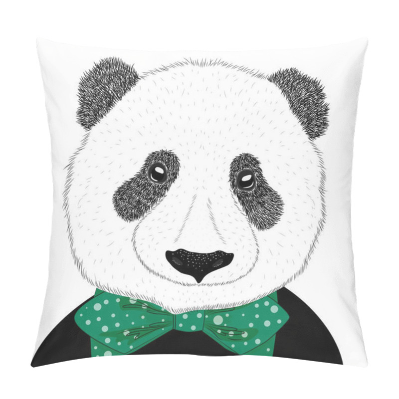 Personality  Hand Drawn Illustration Of A Panda Head With A Tie. Isolated Cute Fashion Portrait On White Background. Pillow Covers