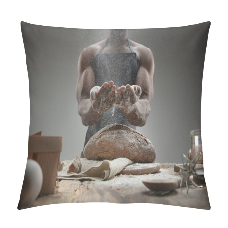 Personality  Close Up Of African-american Man Cooks Bread At Craft Kitchen Pillow Covers