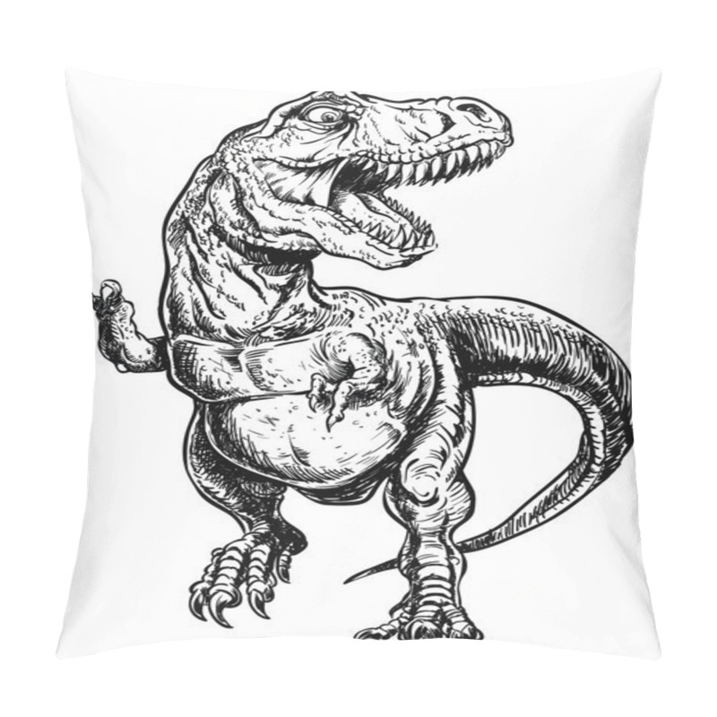 Personality  Tyrannosaurus Dinosaur Vector Linework Illustration Pillow Covers