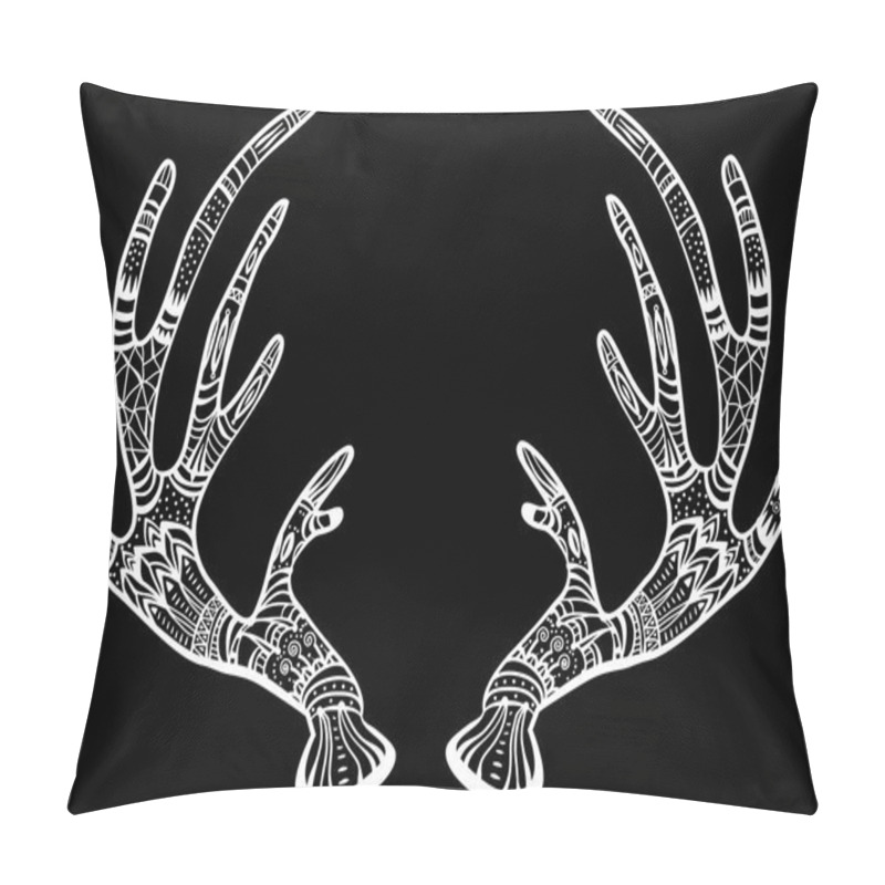 Personality  Deer Antlers With Native Ornament On Black  Pillow Covers