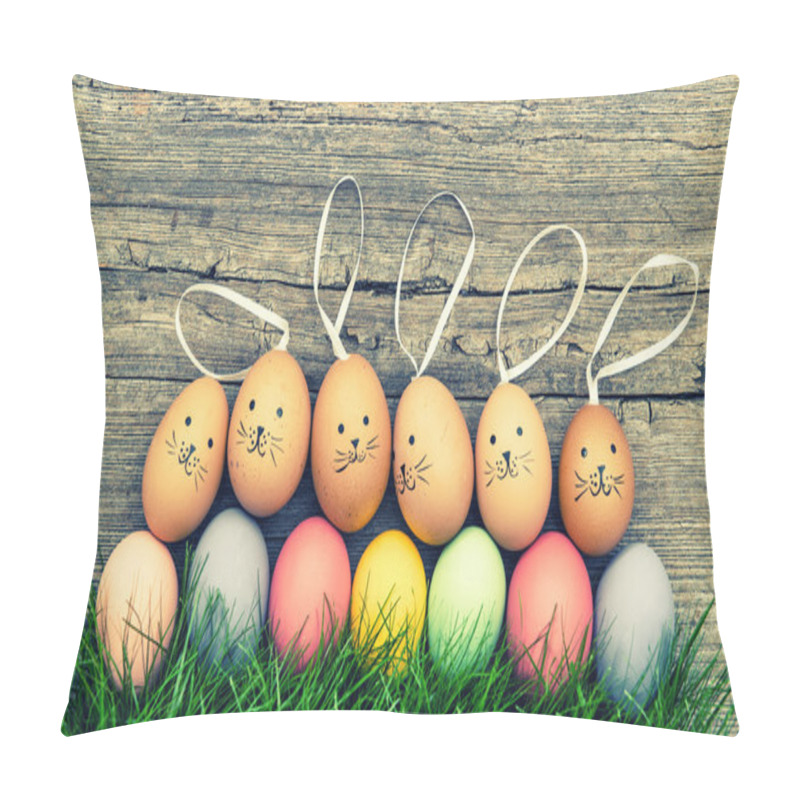 Personality  Funny Bunny Family With Easter Eggs Pillow Covers