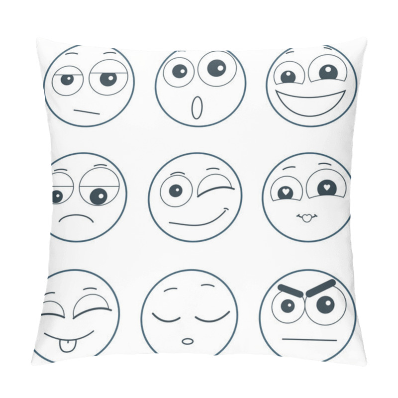 Personality  Set Of Smiley Faces Expressing Different Feelings, Illustration On White Background Pillow Covers