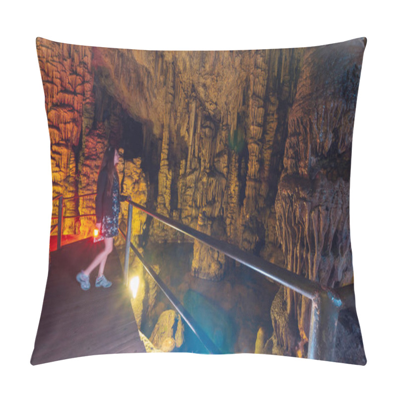 Personality  Girl Tourist In Dikteo Andro Cave Also Known As Birth Place Of Zeus In Crete Pillow Covers