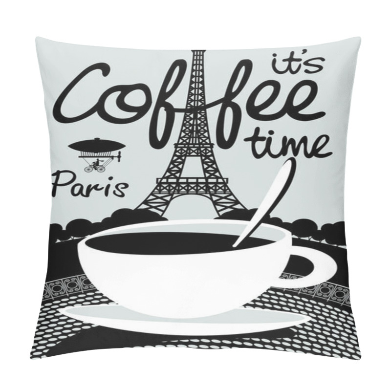 Personality  Vector Banner On The Theme Of Coffee And Travel With Handwritten Inscriptions And A Cup Of Coffee On The Background Of The Prague Landscape. Pillow Covers