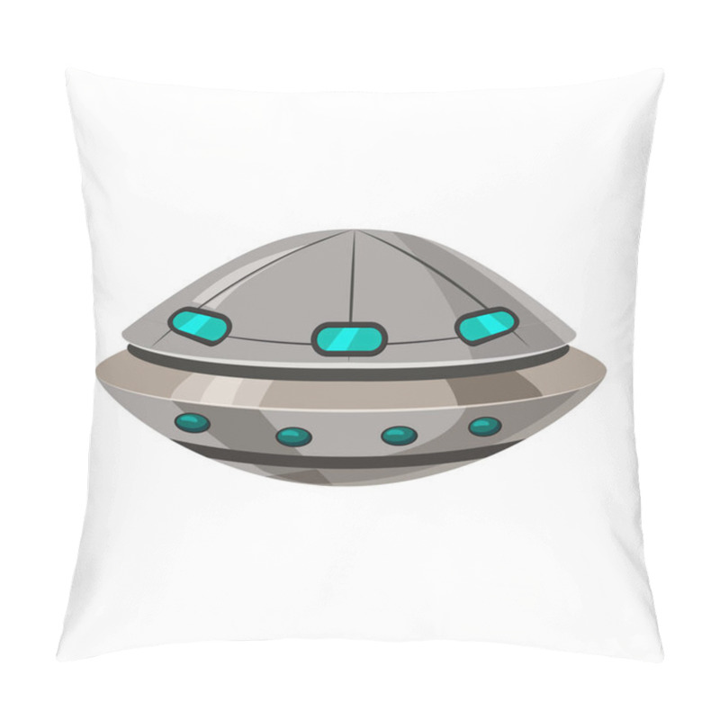 Personality  Ufo Flying Spaceship Isolated On White Cartoon Style. Alien Transport Futuristic. Vector Illustration, Baner, Poster Pillow Covers