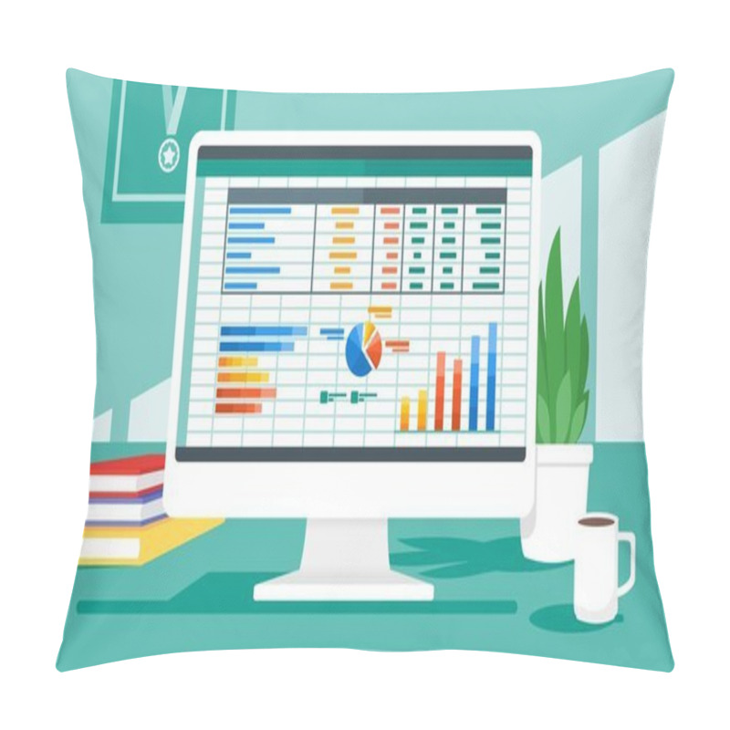 Personality  Accounting Or Financial Management Software Program On Computer Screen In Office Desk.  Pillow Covers