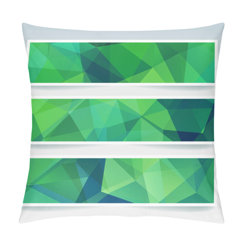 Personality  Abstract Banner With Business Design Templates. Set Of Banners With Polygonal Mosaic Backgrounds. Geometric Triangular Vector Illustration. Green, Blue Colors. Pillow Covers