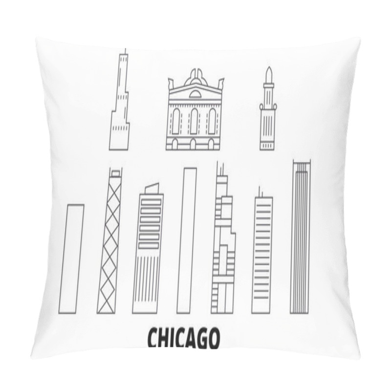 Personality  United States, Chicago City Line Travel Skyline Set. United States, Chicago City Outline City Vector Illustration, Symbol, Travel Sights, Landmarks. Pillow Covers