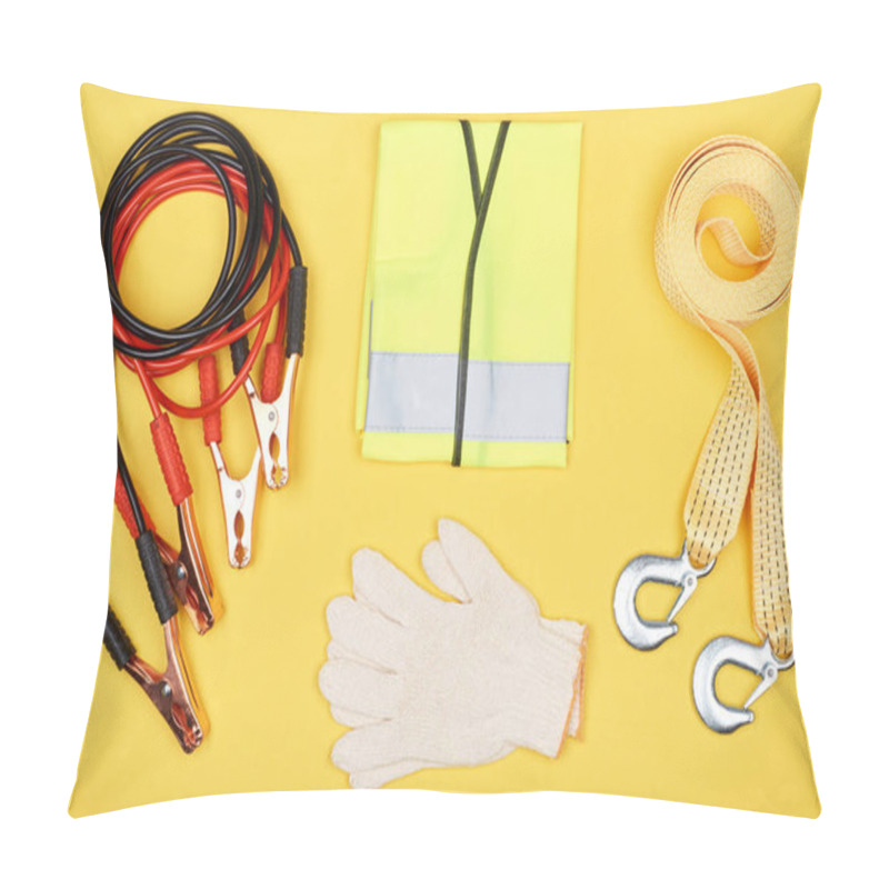 Personality  Flat Lay With Arrangement Of Automotive Accessories Isolated On Yellow Pillow Covers