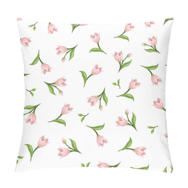 Personality  Vector Seamless Pattern With Pink Flowers And Green Leaves On A White Background. Pillow Covers