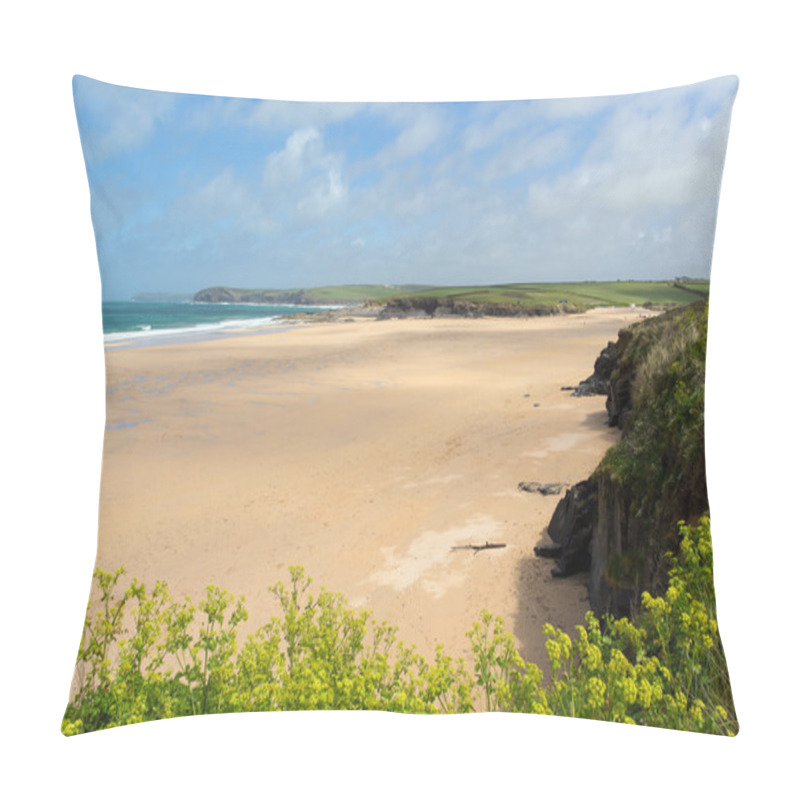 Personality  Harlyn Bay North Cornwall England UK Near Padstow And Newquay And On The South West Coast Path In Spring With Blue Sky And Sea Pillow Covers