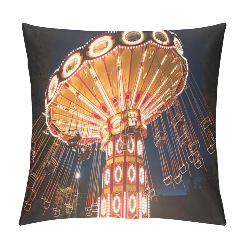 Personality  Illuminated Swing Chain Carousel In Amusement Park At The Night Pillow Covers