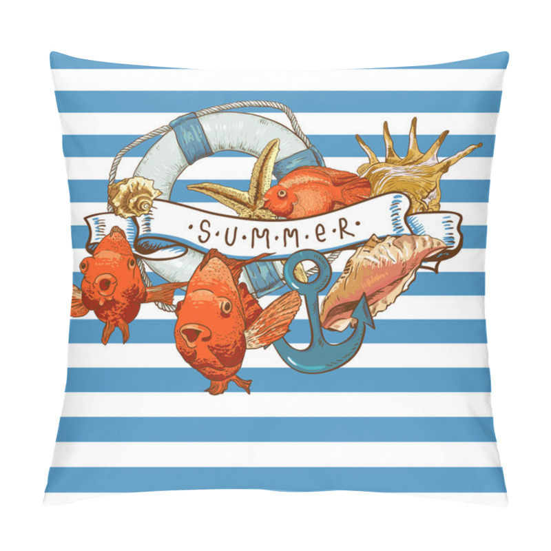 Personality  Sea Card With, Anchor, Lifeline And Fish Pillow Covers