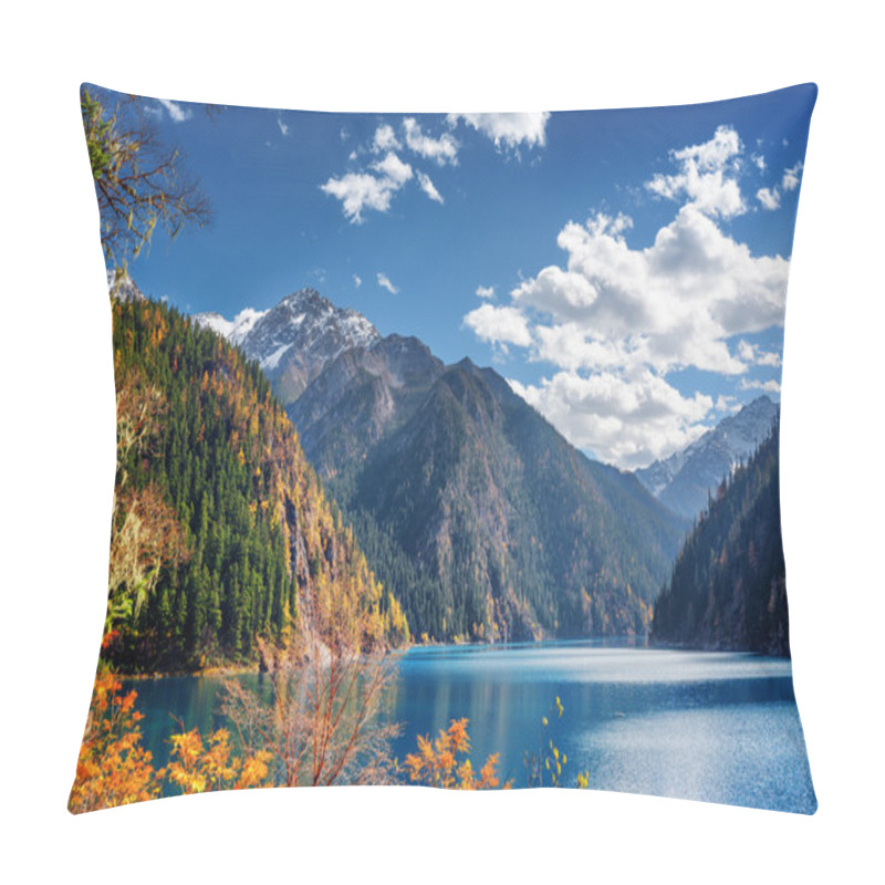 Personality  Beautiful View Of The Long Lake Among Mountains And Fall Woods Pillow Covers