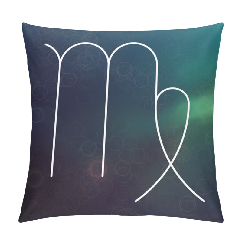 Personality  Zodiac Sign - Virgo. White Thin Line Astrological Symbols On Blurry Colorful Abstract Background. Pillow Covers