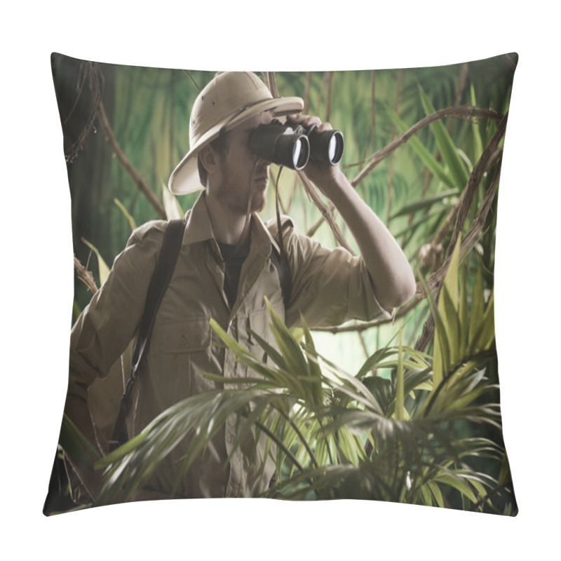 Personality  Explorer In Jungle Looking Away Pillow Covers