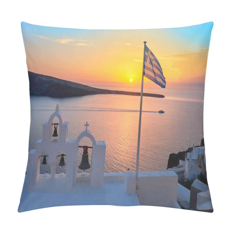 Personality  Greek Flag On A Local Chapel In Oia, Santorini Pillow Covers