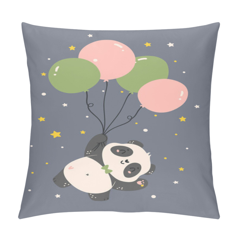 Personality  Adorable Cartoon Panda Floating With Balloon, Nursery Baby Shower Kid Illustration. Pillow Covers