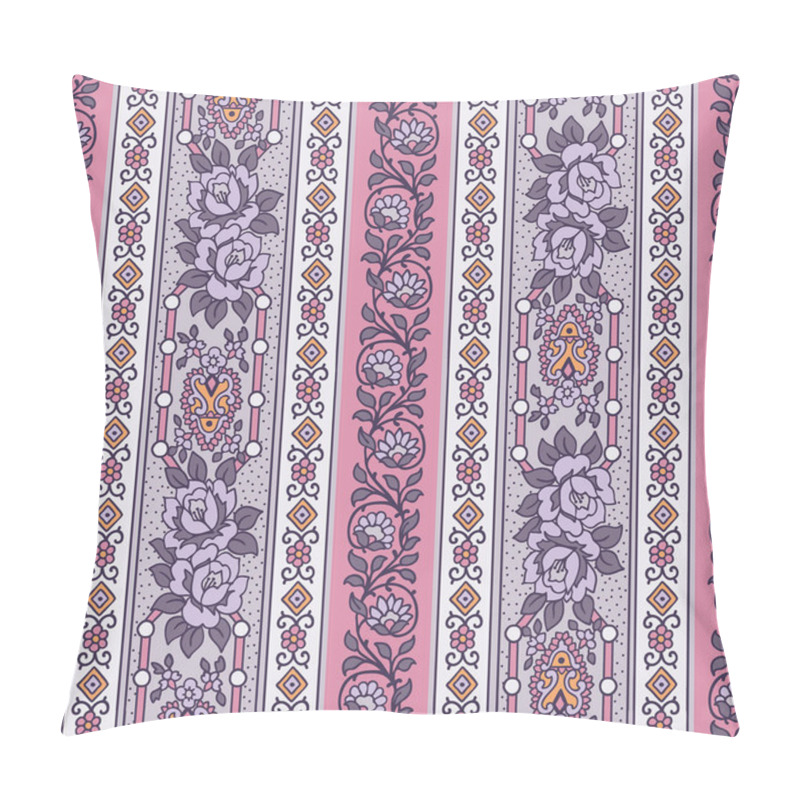 Personality  Ethnic Paisley Border Rose Floral Seamless Pattern. Pillow Covers