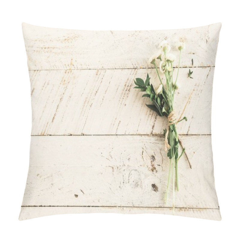 Personality  A Delicate Bouquet Of Wildflowers Resting On A Rustic Wooden Surface. Pillow Covers