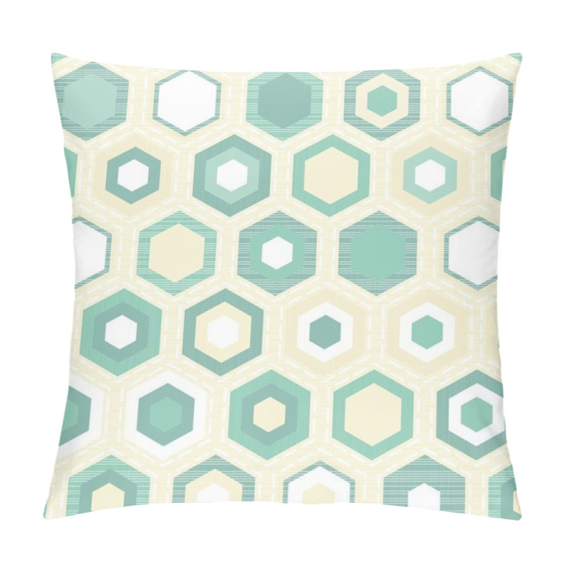 Personality  Turquoise Hexagon Tiles On Light Beige Retro Seamless Pattern Pillow Covers