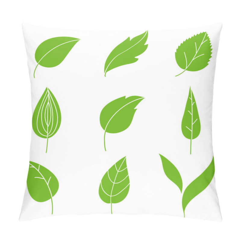 Personality  Green Abstract Leaf Icons Set, Vector Ollustration Pillow Covers