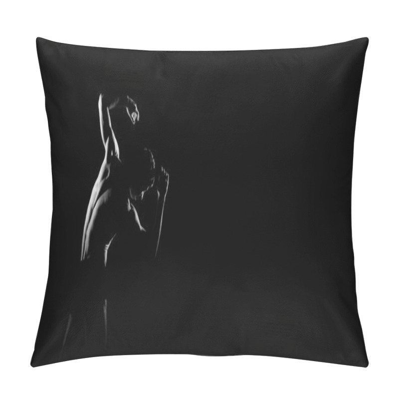 Personality  Black And White Silhouette Trace Of Male Ballet Dancer. Long Monochrom Horizontal Image. Pillow Covers