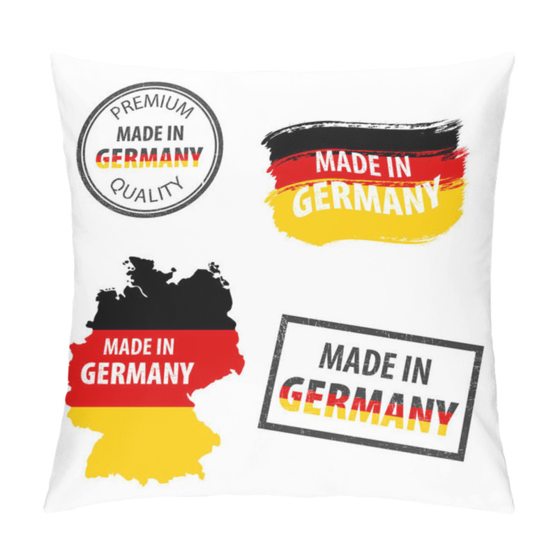 Personality  Made In The Germany Rubber Stamps Icon Isolated On White Background. Manufactured Or Produced In Federal Republic Of Germany.  Set Of Grunge Rubber Stamps. EPS10. Pillow Covers